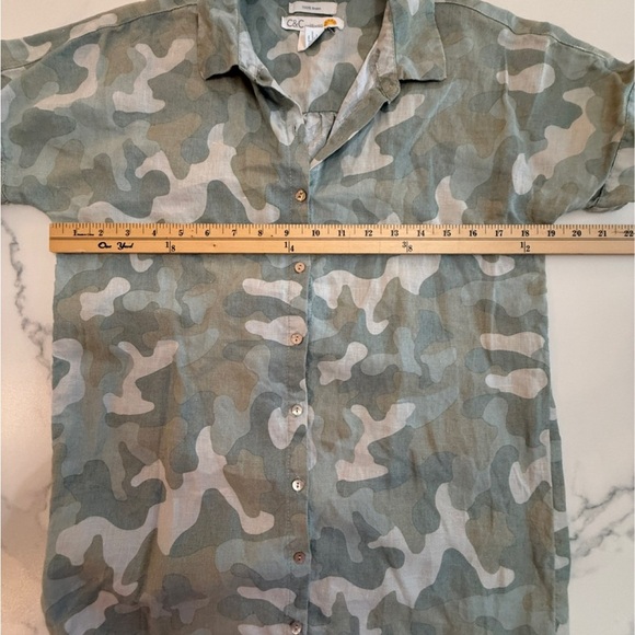 C&C California 100% Linen Green Camouflage Button Down Dress. XS - Picture 2 of 6